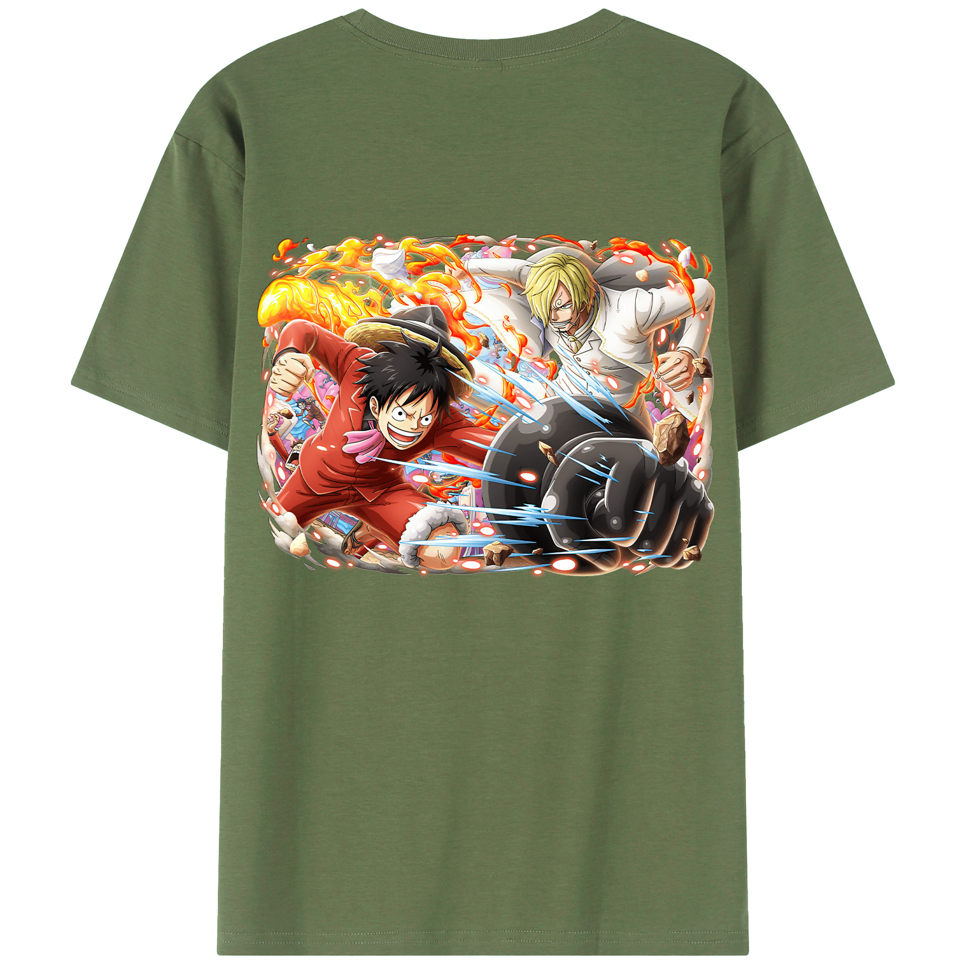 ワンピース モンキー・D・ルフィ ONE PIECE Monkey D. Luffy 綿100％ メンズ半袖Tシャツ（バックプリント） 通気性